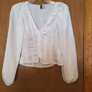 H&M White V-Neck Blouse, XXS